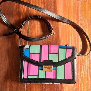 VERA BRADLEY Tess Purse Bag Belt Strap Exotic Floral Grid Multicolor Color Block